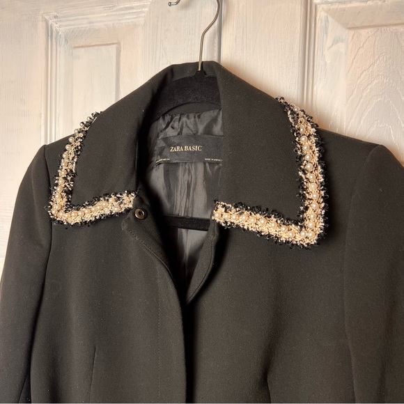 ZARA Black Fitted Belted Blazer Frock Coat with Pearl Laced Lapels - Size XS - Picture 6 of 12